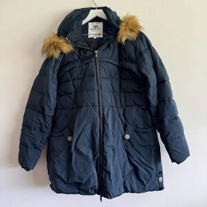 Orolay down feather insulated navy parka jacket with faux fur size 2XL